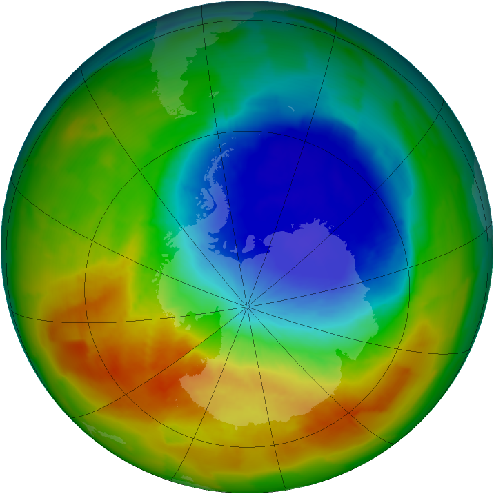 Antarctic ozone map for 16 October 2012